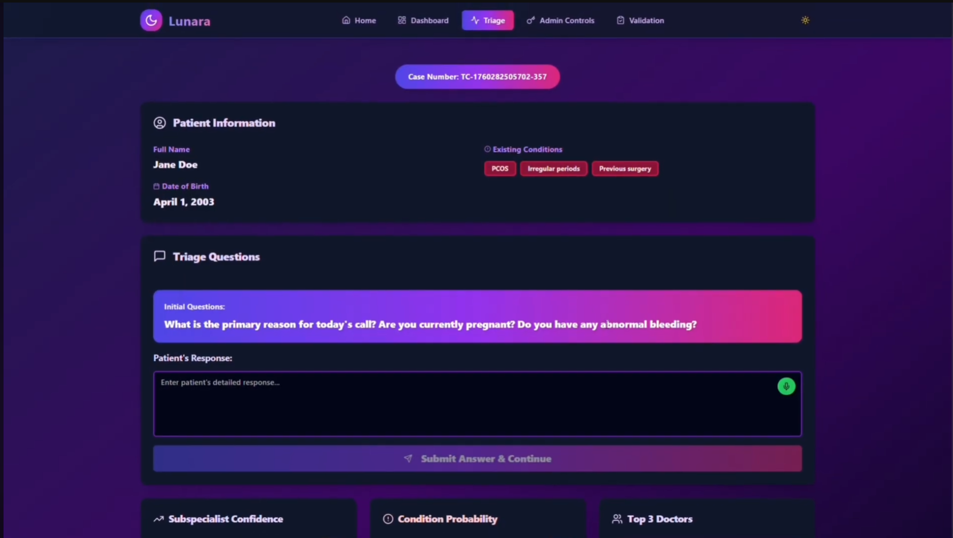 Lunara — AI-powered healthcare triage system, screenshot 2 of 8