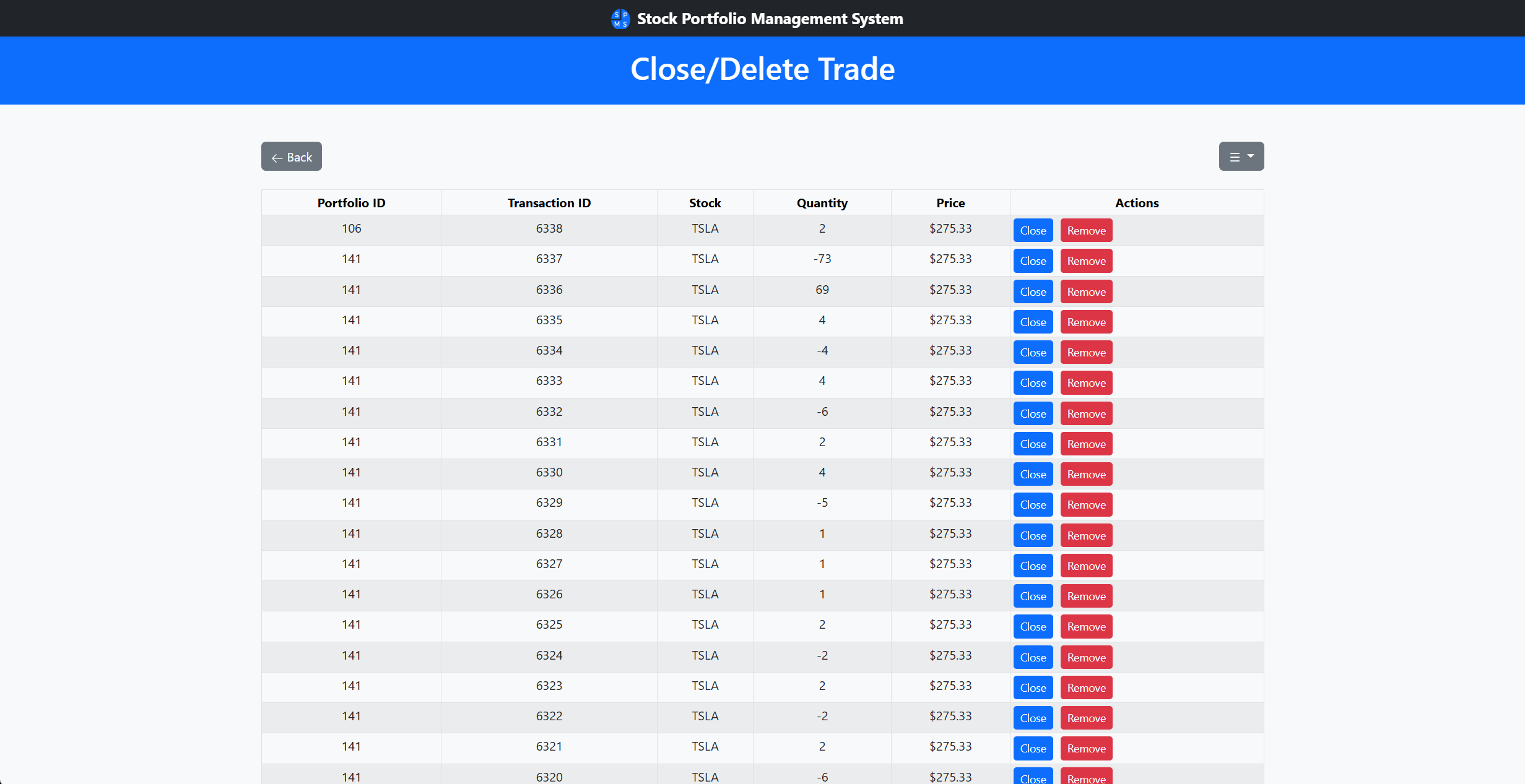 Stock Portfolio Management System — stock portfolio tracking web app, screenshot 3 of 4