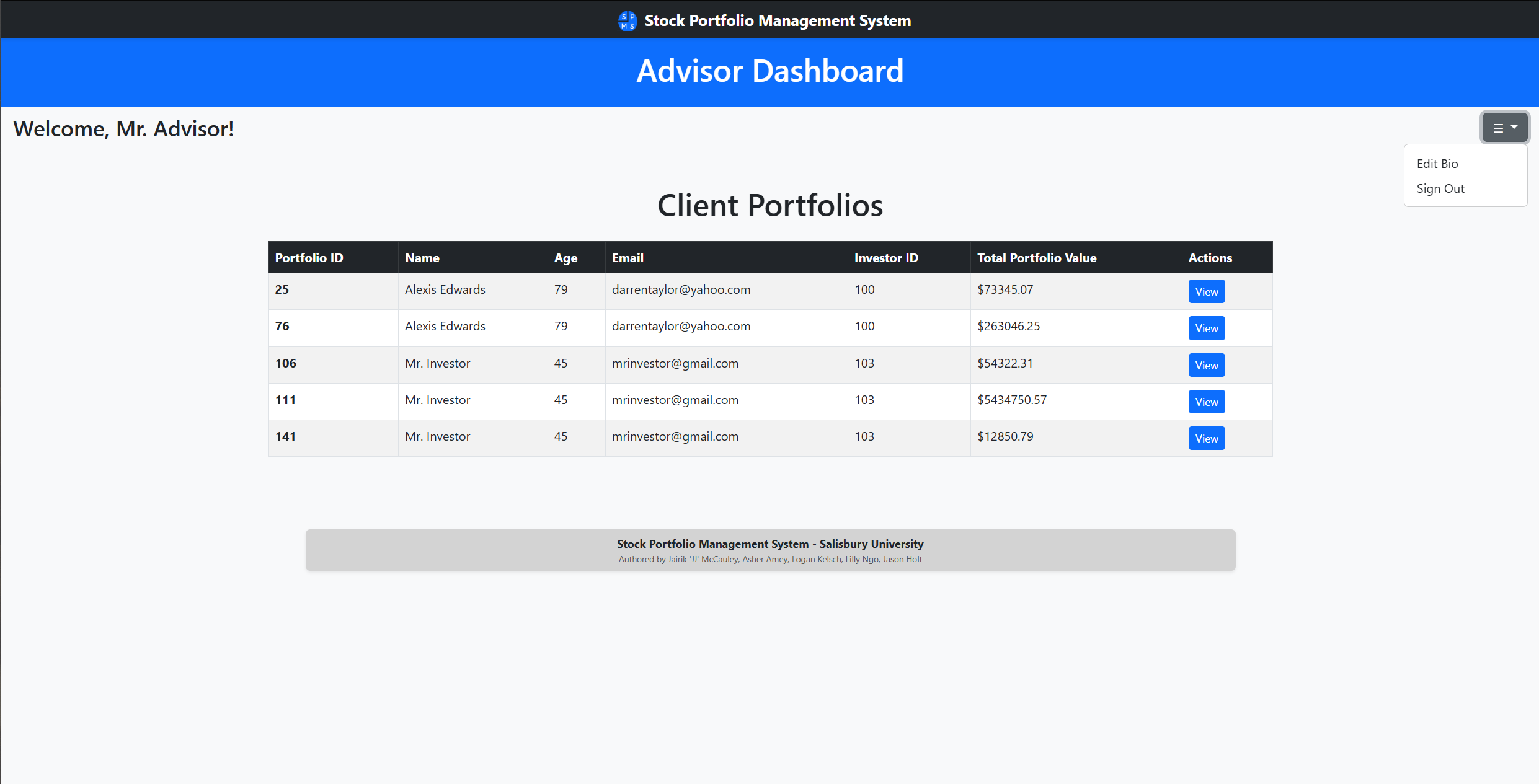 Stock Portfolio Management System — stock portfolio tracking web app, screenshot 4 of 4